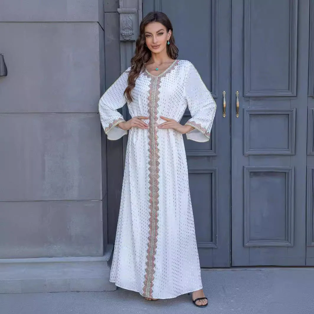 Metallic Embroidered Lace Trim Abaya (MA367) - Image 11