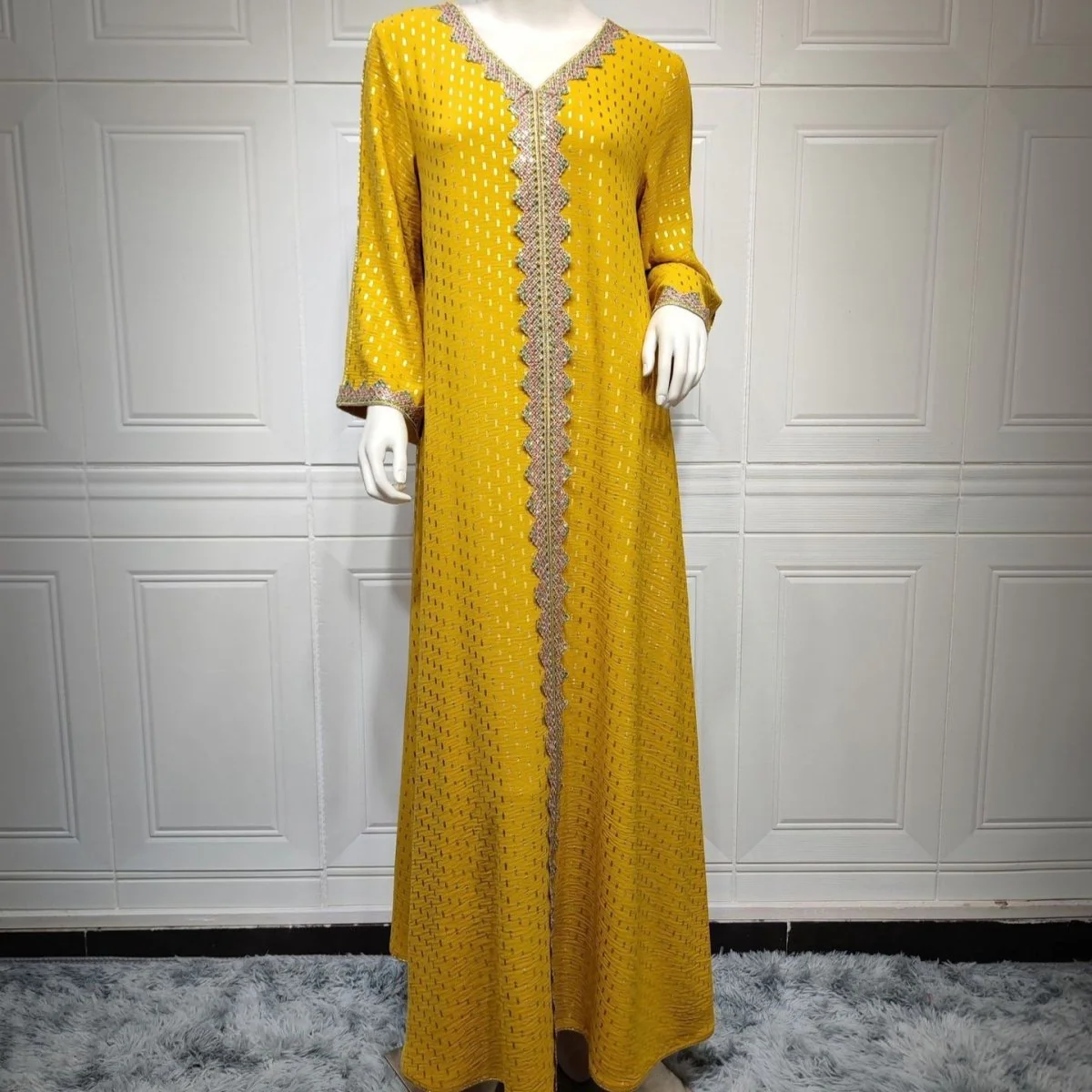 Metallic Embroidered Lace Trim Abaya (MA367) - Image 4