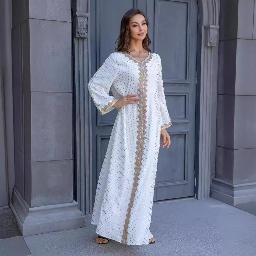 Metallic Embroidered Lace Trim Abaya (MA367) - Image 9