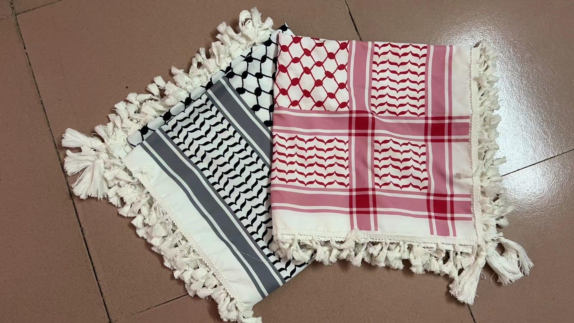 MH052 Four-Sided Fringed  Keffiyeh Square Hijab - Image 5