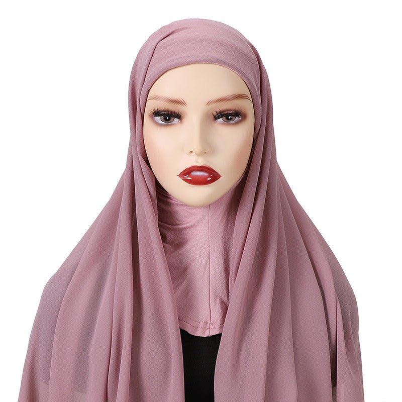 MH061 Pearl Chiffon One-Piece Bottom Hat Hijab - Image 4