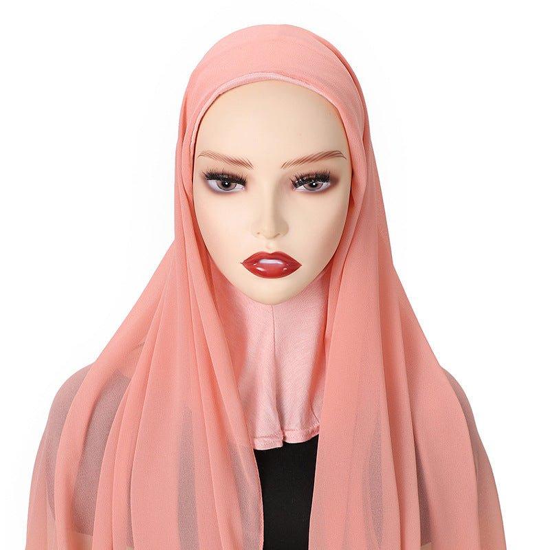 MH061 Pearl Chiffon One-Piece Bottom Hat Hijab - Image 5