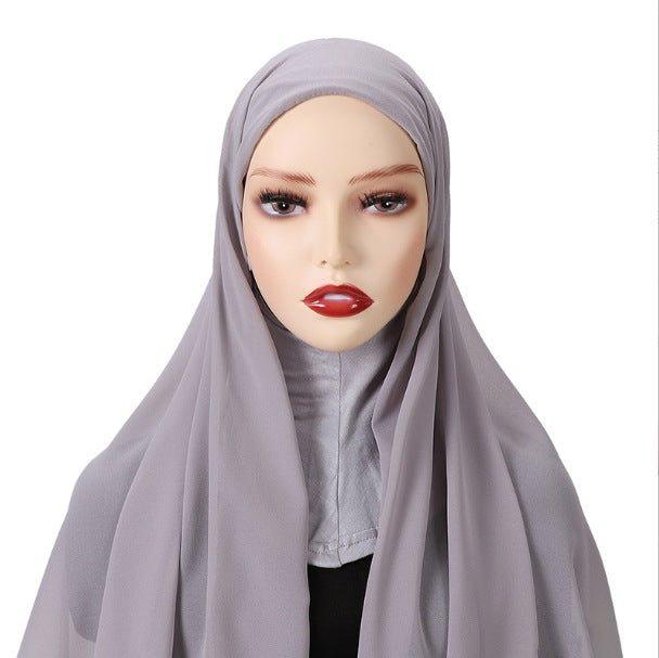MH061 Pearl Chiffon One-Piece Bottom Hat Hijab - Image 7