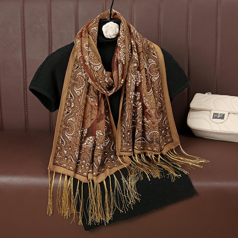 MH070 Fresh Floral Pattern With Tassels Polyester Hijab - Image 10