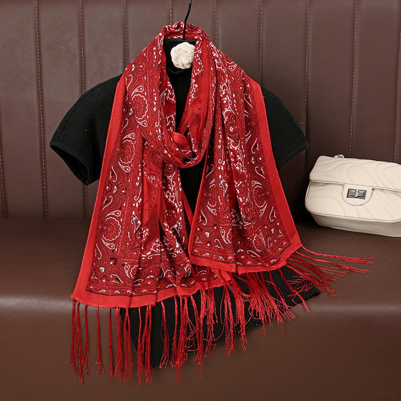 MH070 Fresh Floral Pattern With Tassels Polyester Hijab - Image 11
