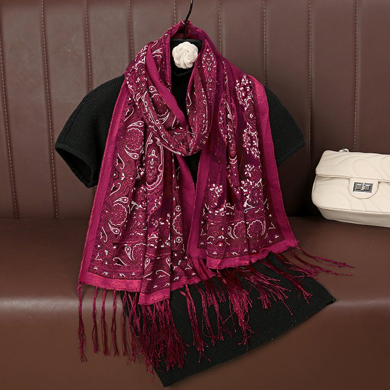 MH070 Fresh Floral Pattern With Tassels Polyester Hijab - Image 12