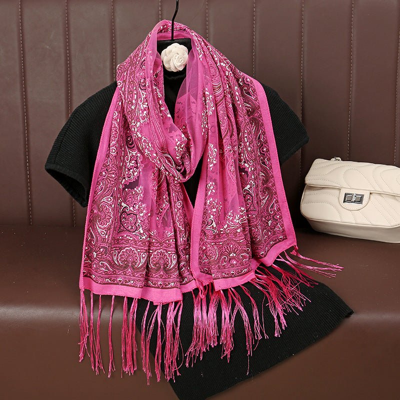 MH070 Fresh Floral Pattern With Tassels Polyester Hijab - Image 13