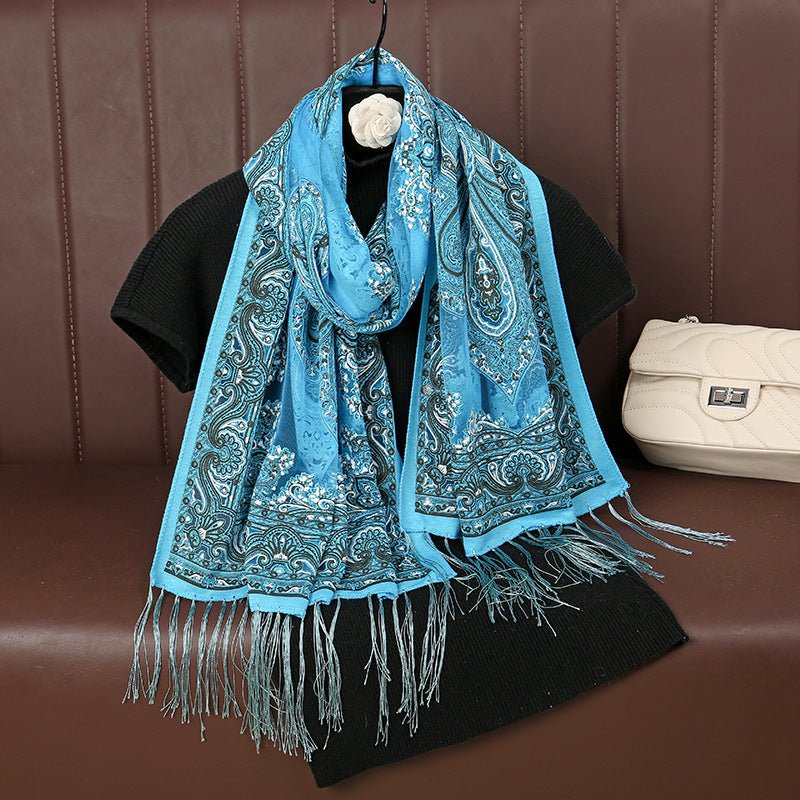 MH070 Fresh Floral Pattern With Tassels Polyester Hijab - Image 14