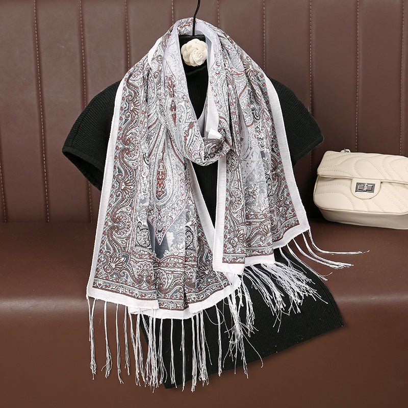 MH070 Fresh Floral Pattern With Tassels Polyester Hijab - Image 2