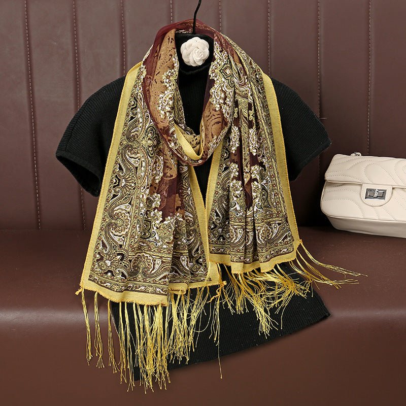 MH070 Fresh Floral Pattern With Tassels Polyester Hijab - Image 3