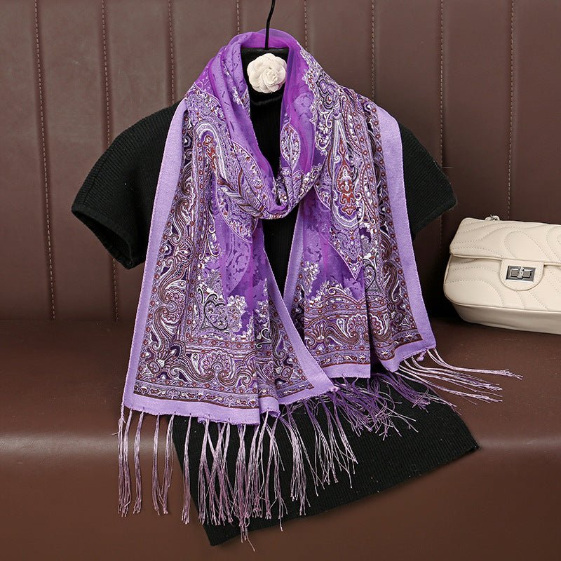 MH070 Fresh Floral Pattern With Tassels Polyester Hijab - Image 4