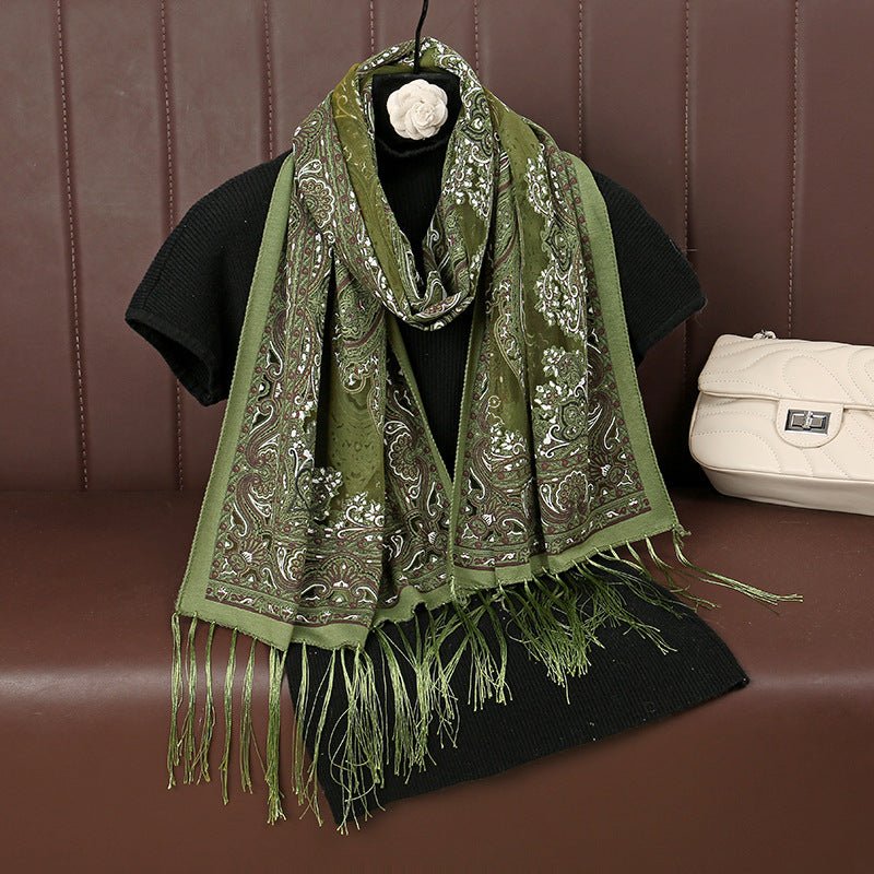 MH070 Fresh Floral Pattern With Tassels Polyester Hijab - Image 5