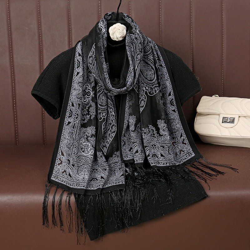 MH070 Fresh Floral Pattern With Tassels Polyester Hijab - Image 6