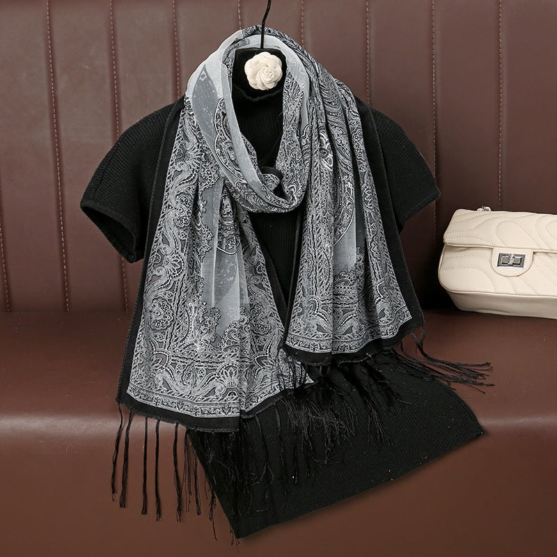 MH070 Fresh Floral Pattern With Tassels Polyester Hijab - Image 7