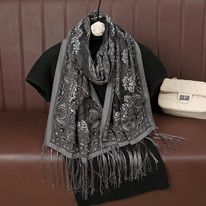 MH070 Fresh Floral Pattern With Tassels Polyester Hijab - Image 8