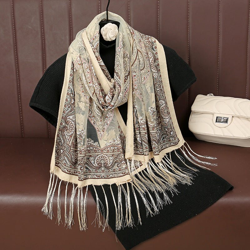 MH070 Fresh Floral Pattern With Tassels Polyester Hijab - Image 9