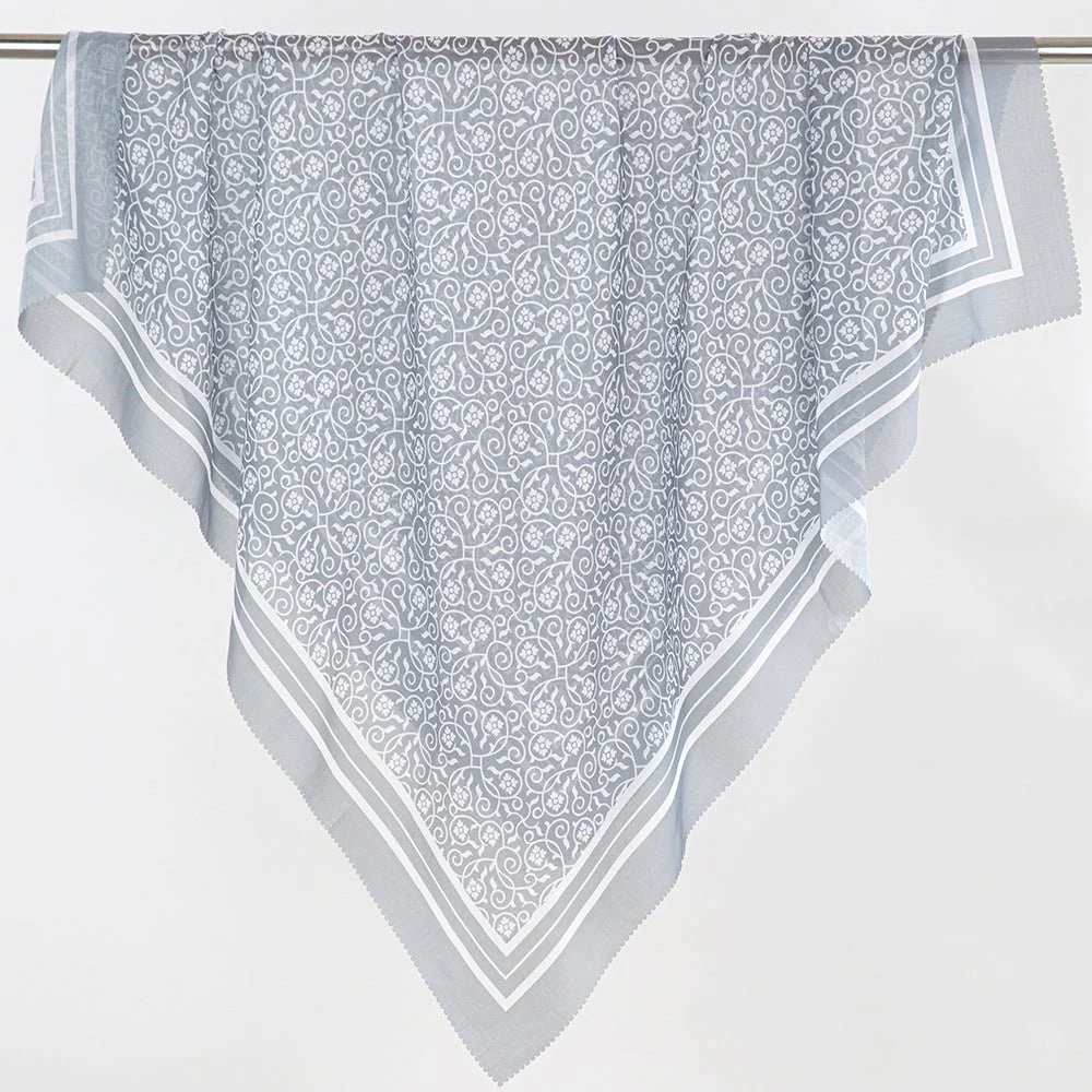 MH072 Square Floral Print Wavy Cut-off Voile Hijab