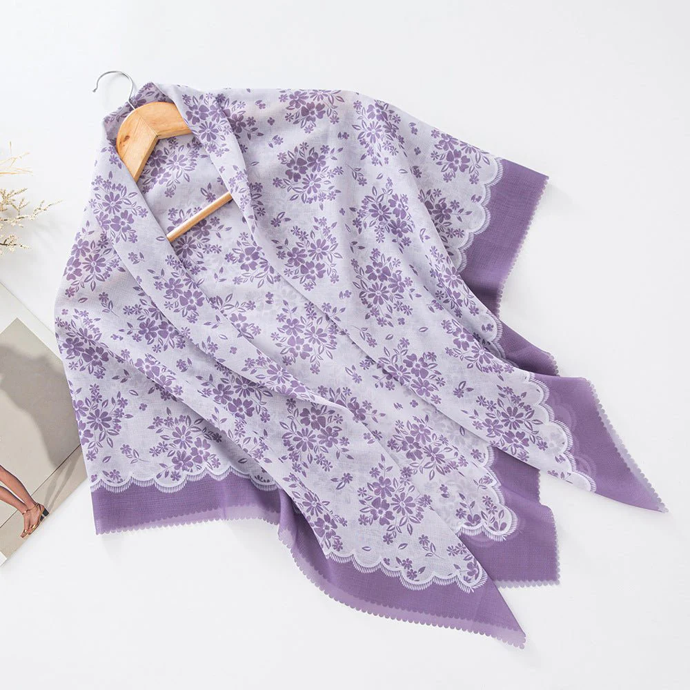 MH072 Square Floral Print Wavy Cut-off Voile Hijab - Image 10