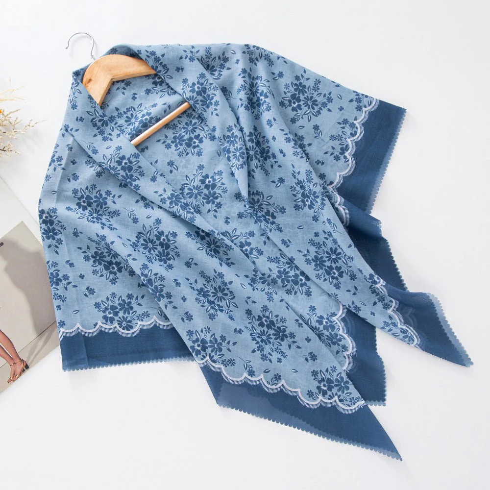 MH072 Square Floral Print Wavy Cut-off Voile Hijab - Image 11