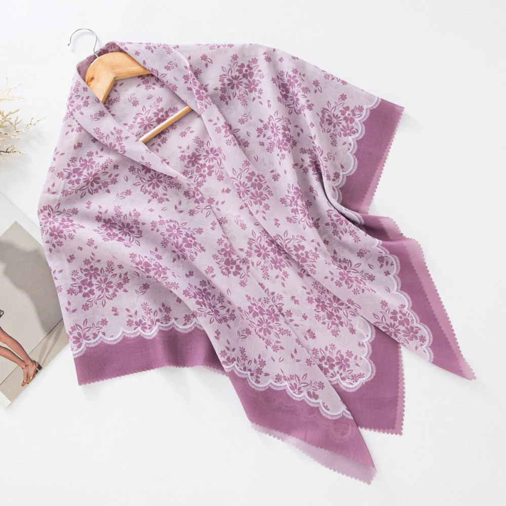 MH072 Square Floral Print Wavy Cut-off Voile Hijab - Image 12