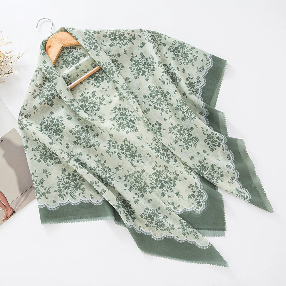 MH072 Square Floral Print Wavy Cut-off Voile Hijab - Image 13