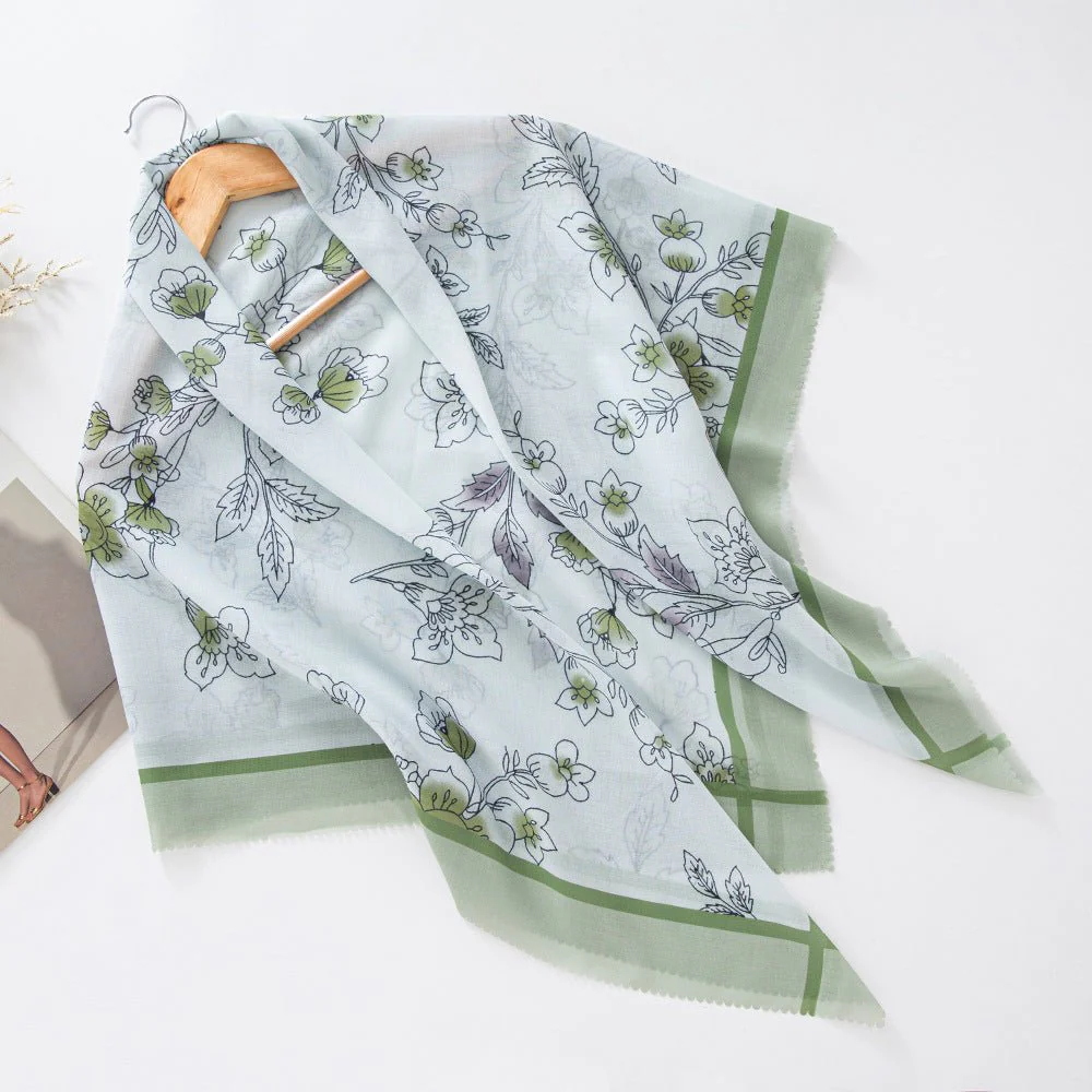 MH072 Square Floral Print Wavy Cut-off Voile Hijab - Image 14