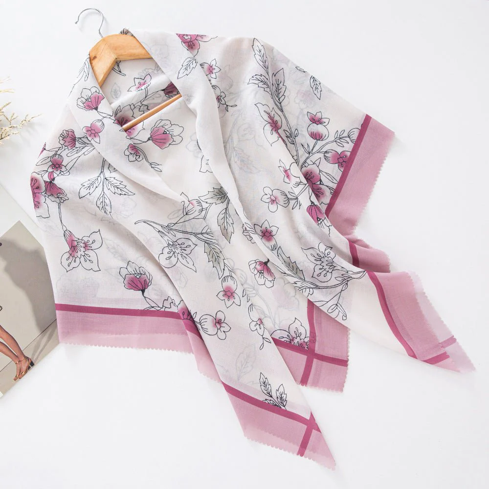 MH072 Square Floral Print Wavy Cut-off Voile Hijab - Image 15