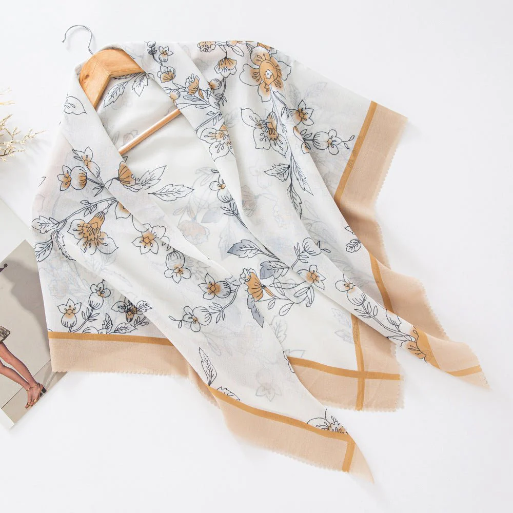 MH072 Square Floral Print Wavy Cut-off Voile Hijab - Image 16