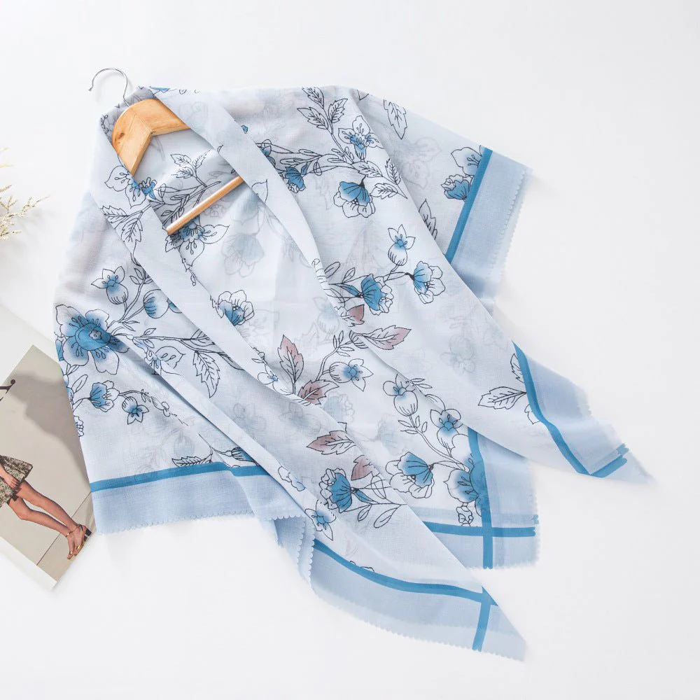 MH072 Square Floral Print Wavy Cut-off Voile Hijab - Image 17