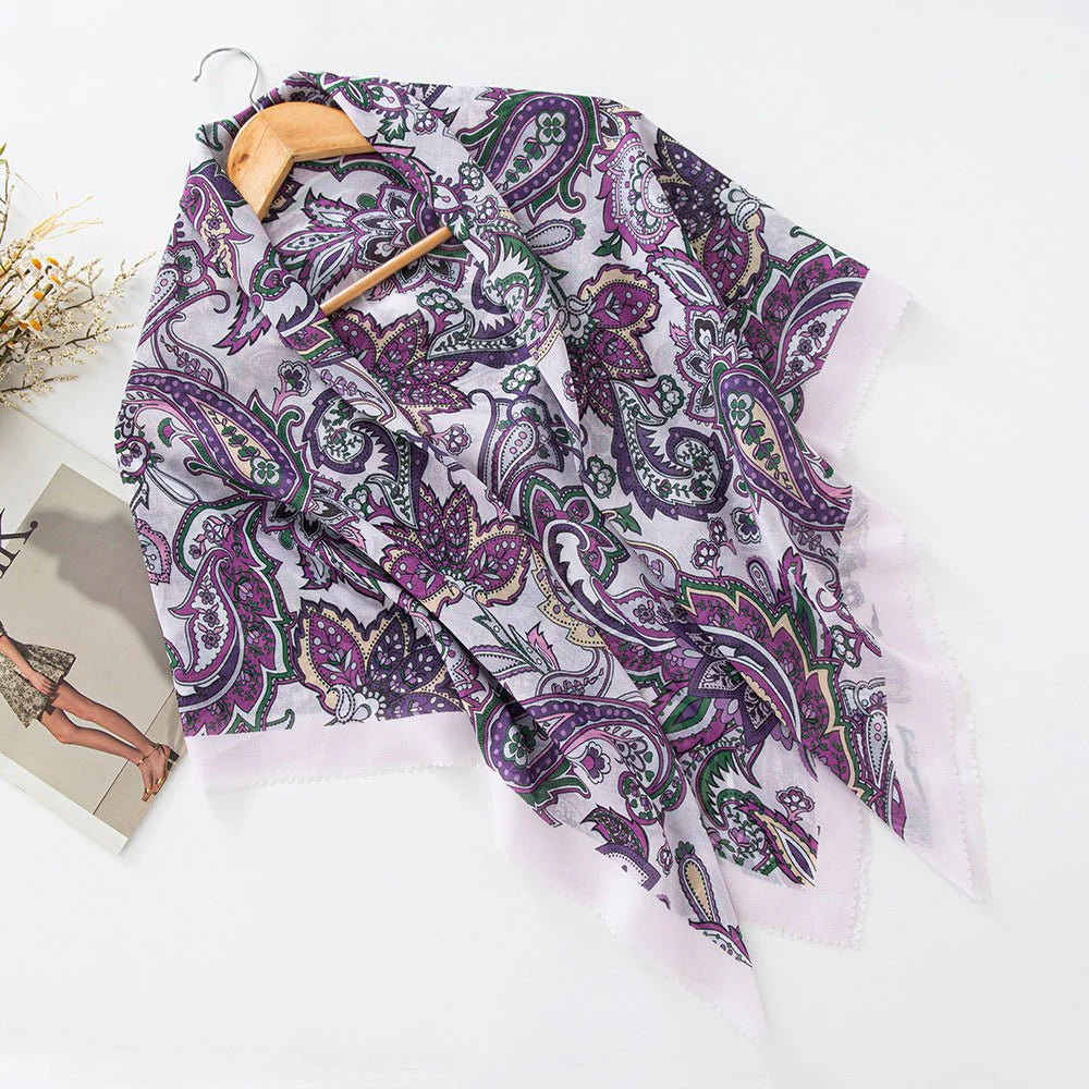 MH072 Square Floral Print Wavy Cut-off Voile Hijab - Image 18