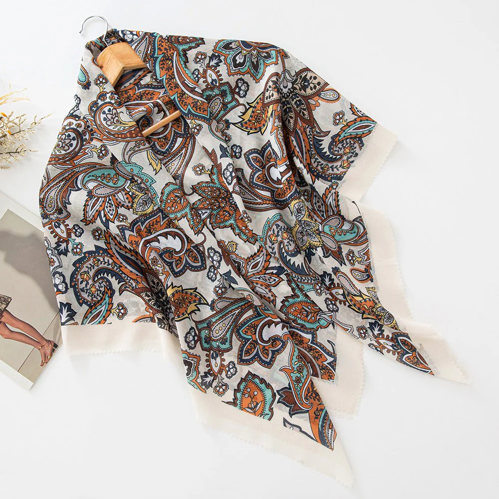 MH072 Square Floral Print Wavy Cut-off Voile Hijab - Image 19
