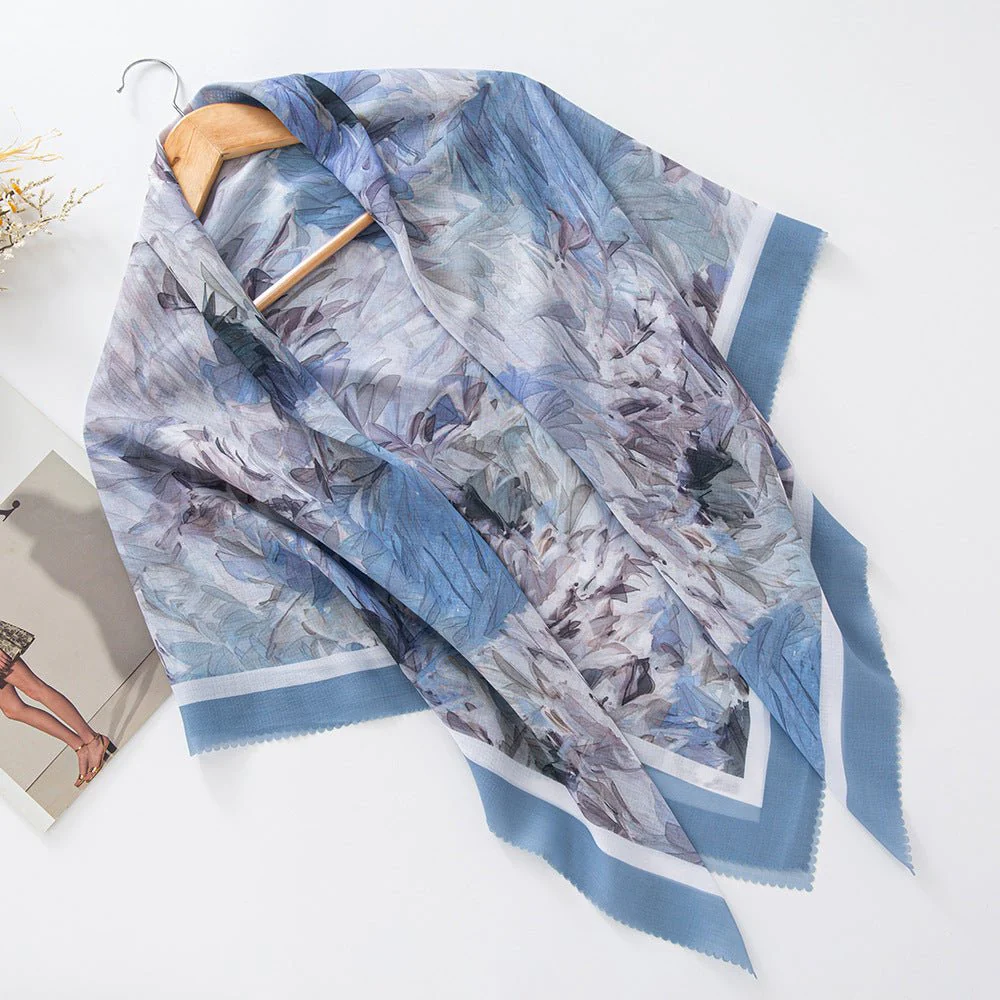 MH072 Square Floral Print Wavy Cut-off Voile Hijab - Image 2