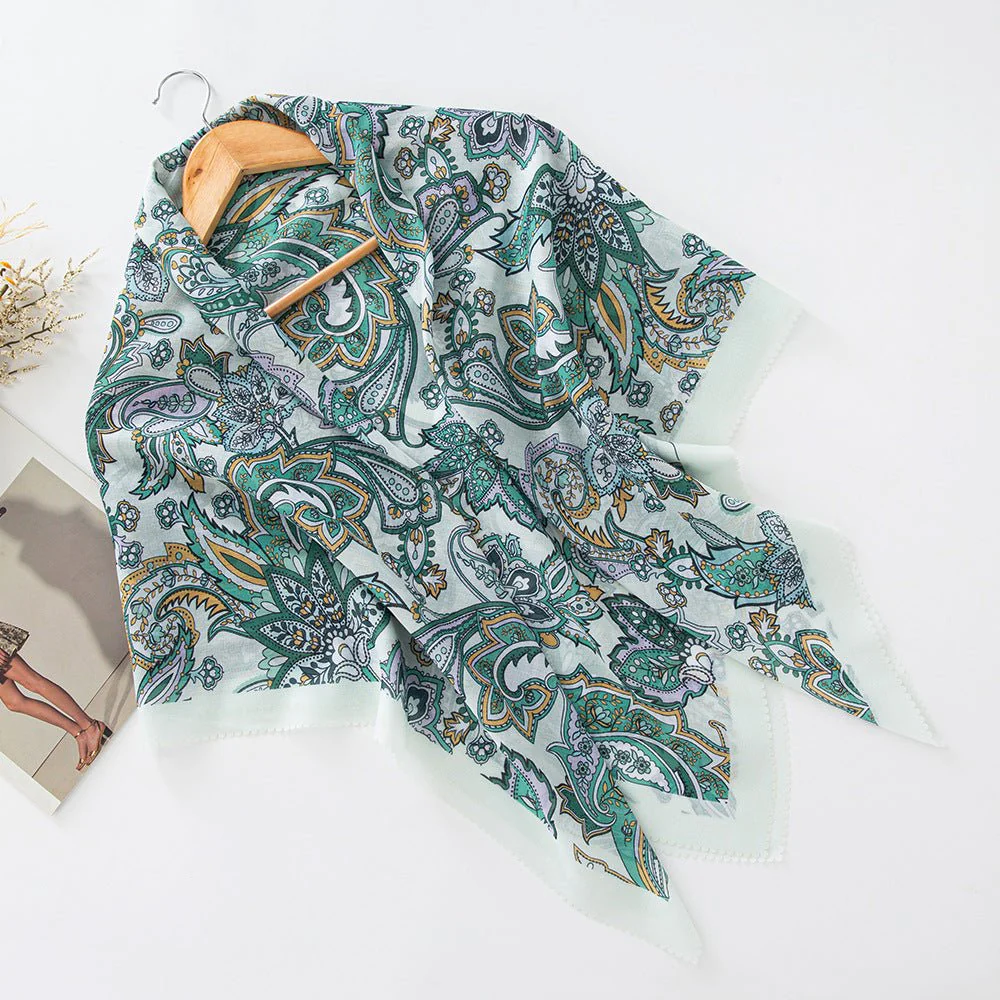 MH072 Square Floral Print Wavy Cut-off Voile Hijab - Image 20