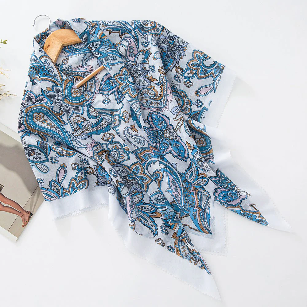 MH072 Square Floral Print Wavy Cut-off Voile Hijab - Image 21