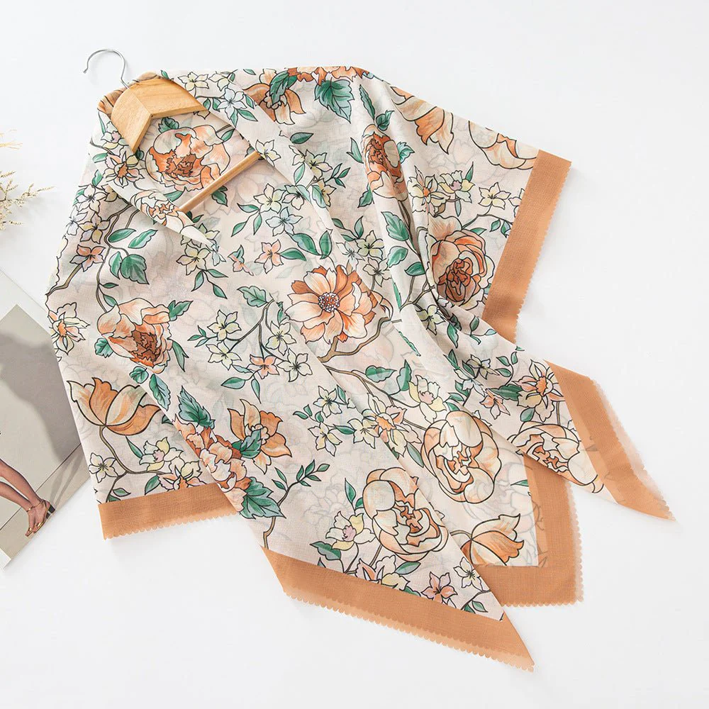 MH072 Square Floral Print Wavy Cut-off Voile Hijab - Image 24