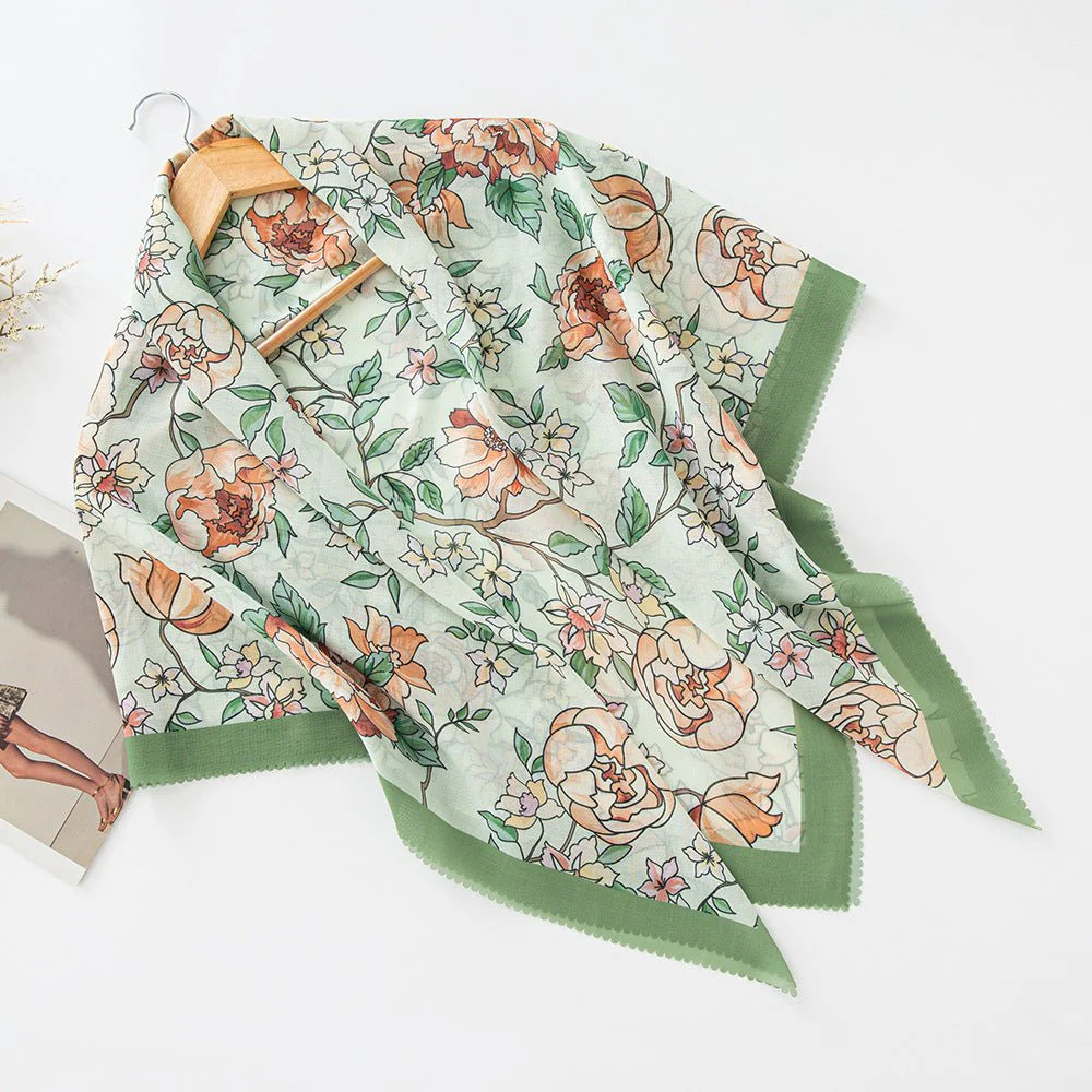 MH072 Square Floral Print Wavy Cut-off Voile Hijab - Image 25