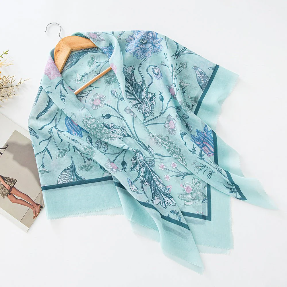 MH072 Square Floral Print Wavy Cut-off Voile Hijab - Image 26