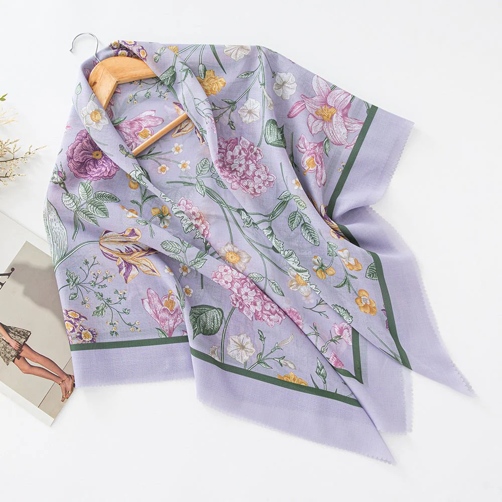 MH072 Square Floral Print Wavy Cut-off Voile Hijab - Image 27