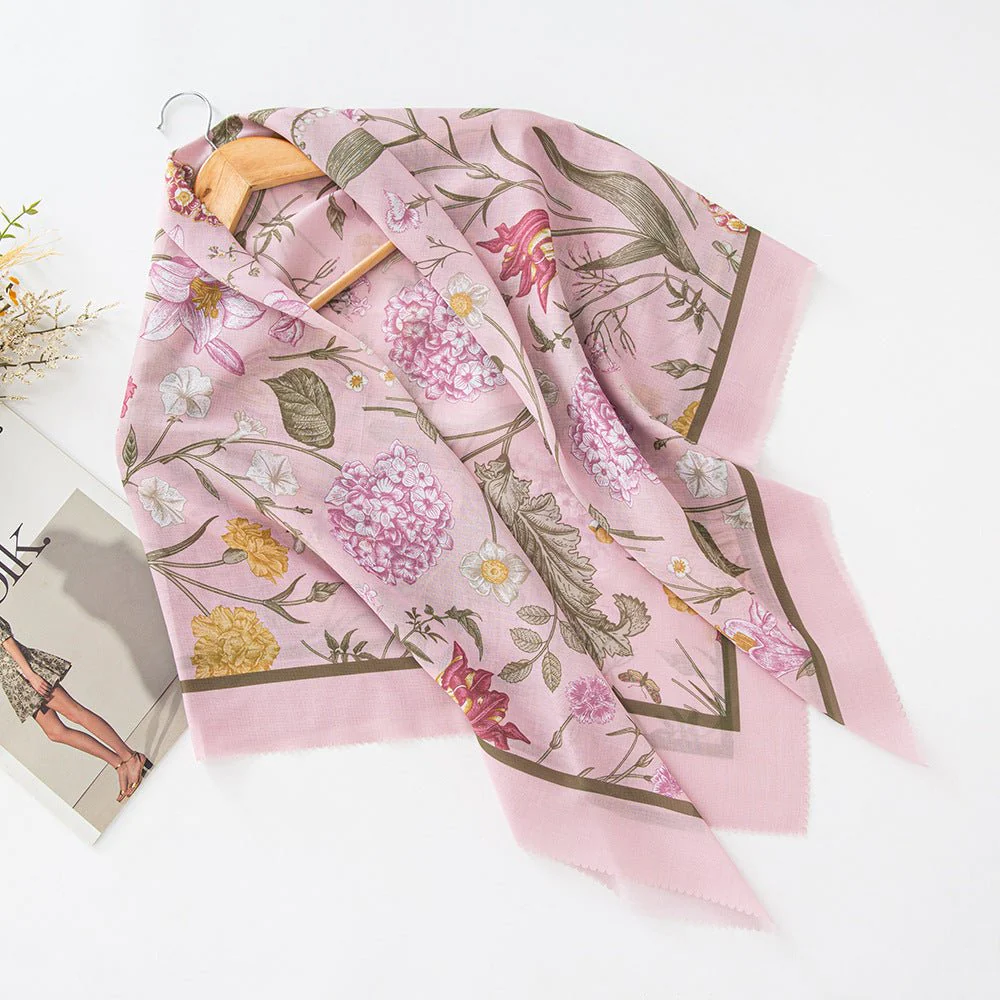 MH072 Square Floral Print Wavy Cut-off Voile Hijab - Image 28