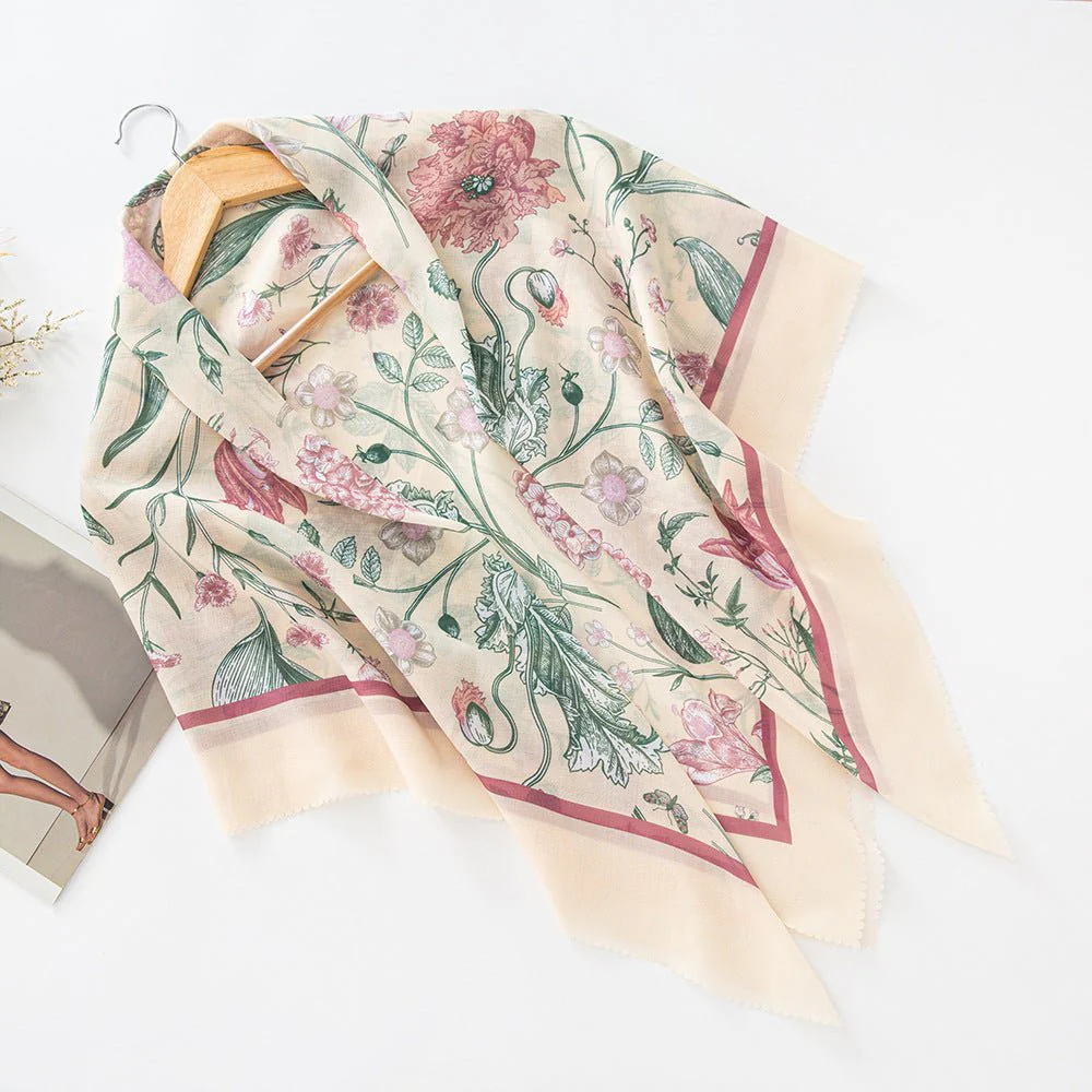 MH072 Square Floral Print Wavy Cut-off Voile Hijab - Image 29