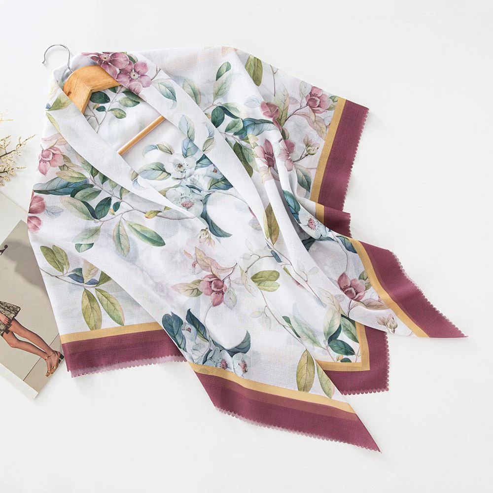 MH072 Square Floral Print Wavy Cut-off Voile Hijab - Image 30