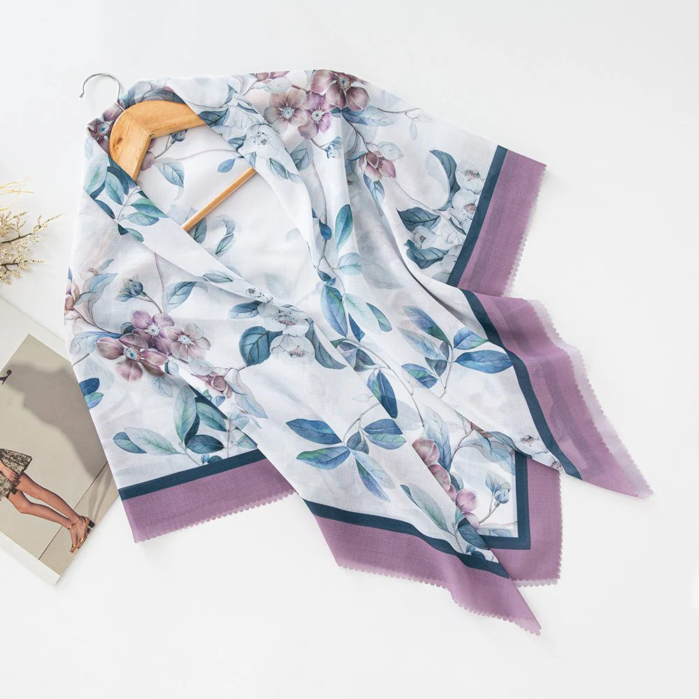 MH072 Square Floral Print Wavy Cut-off Voile Hijab - Image 31