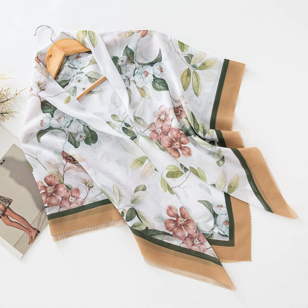 MH072 Square Floral Print Wavy Cut-off Voile Hijab - Image 32