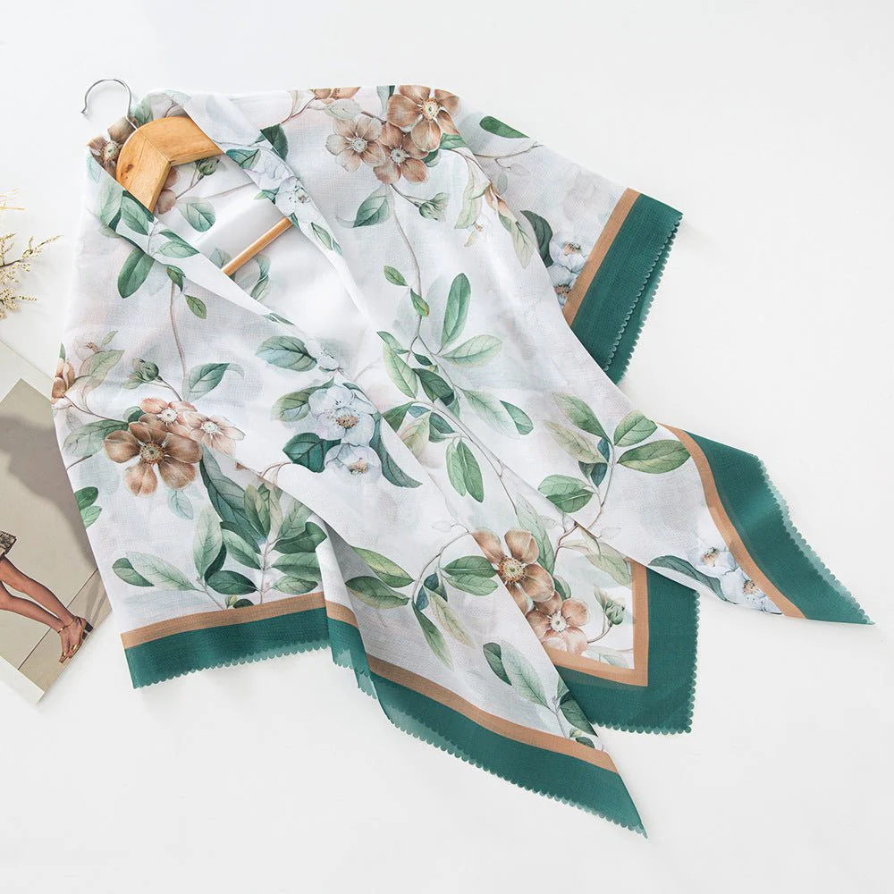 MH072 Square Floral Print Wavy Cut-off Voile Hijab - Image 33
