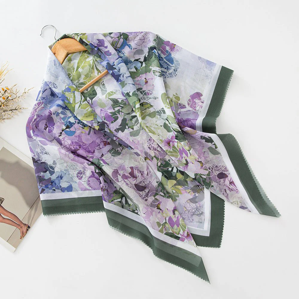 MH072 Square Floral Print Wavy Cut-off Voile Hijab - Image 35