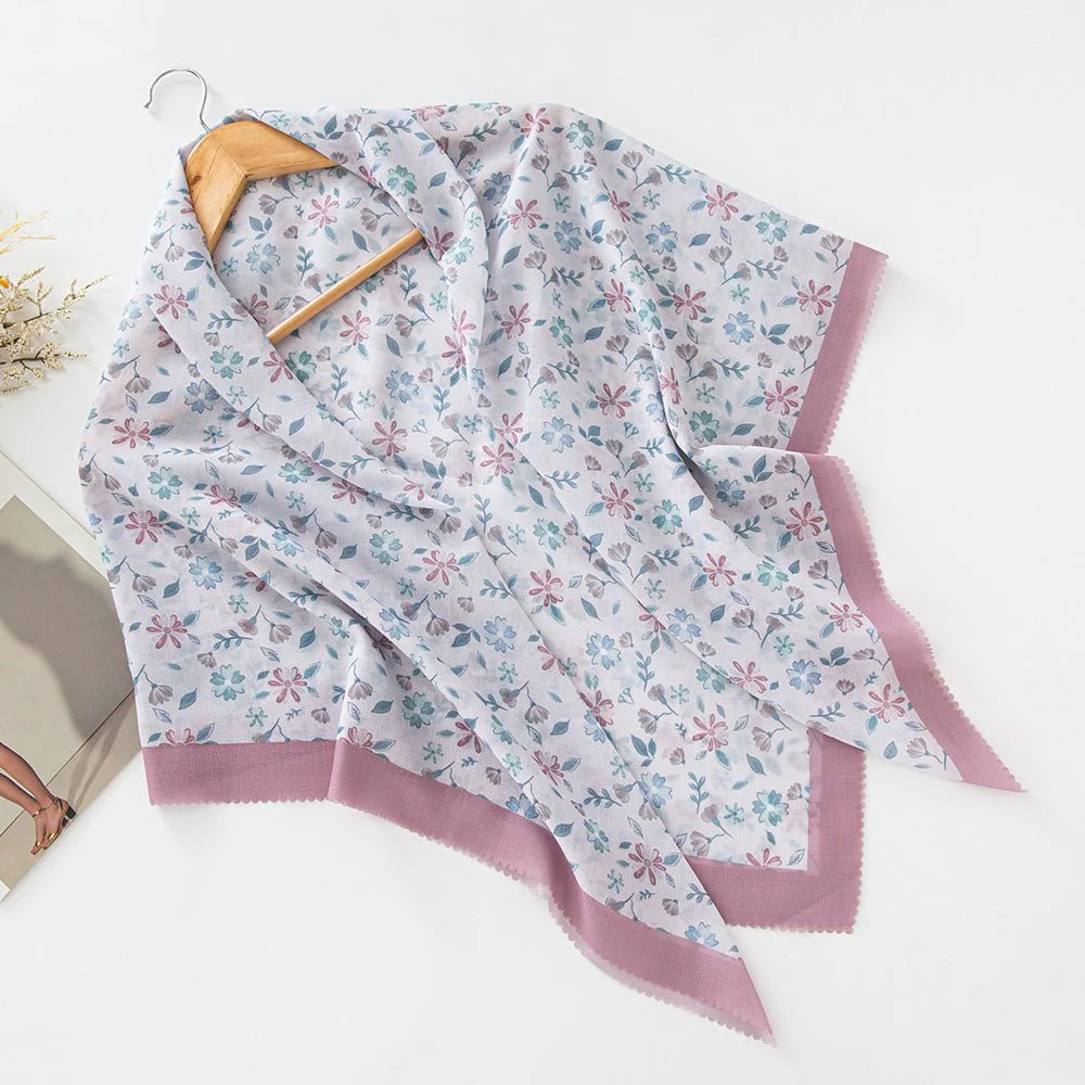 MH072 Square Floral Print Wavy Cut-off Voile Hijab - Image 38