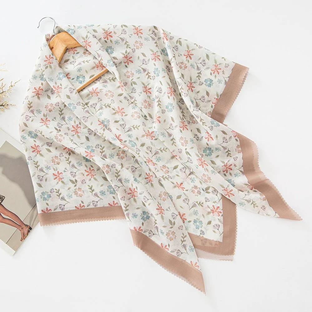 MH072 Square Floral Print Wavy Cut-off Voile Hijab - Image 39