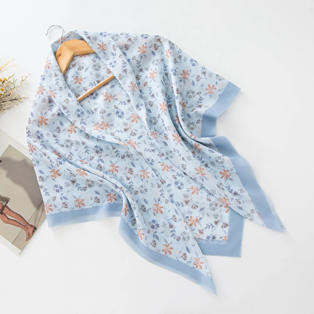 MH072 Square Floral Print Wavy Cut-off Voile Hijab - Image 40