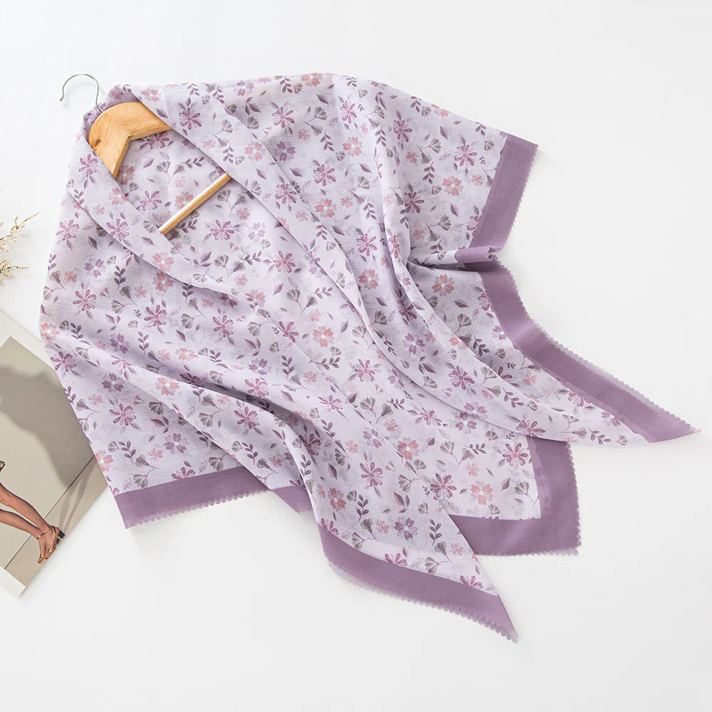 MH072 Square Floral Print Wavy Cut-off Voile Hijab - Image 41