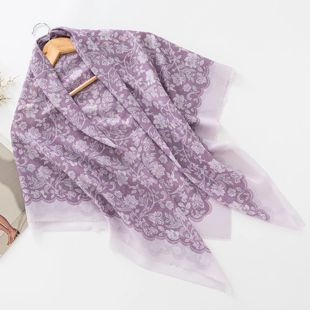 MH072 Square Floral Print Wavy Cut-off Voile Hijab - Image 45